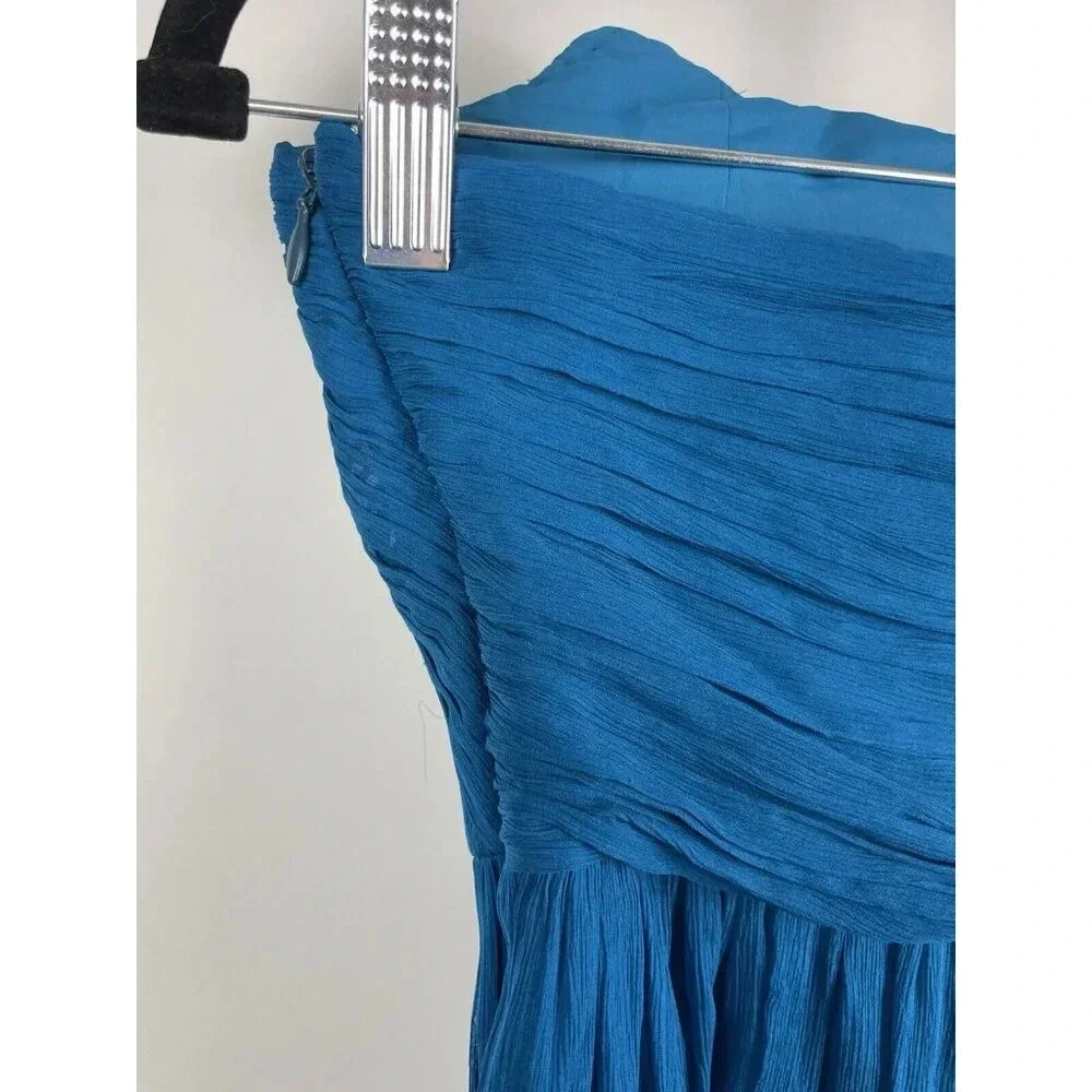 J. Crew Blue 100% Silk Crinkle Chiffon Flowy Strapless Mini‎ Dress Size 0P